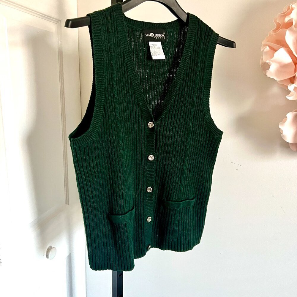 Sag Harbor Petite Women’s Knit Button Up Sweater Vest